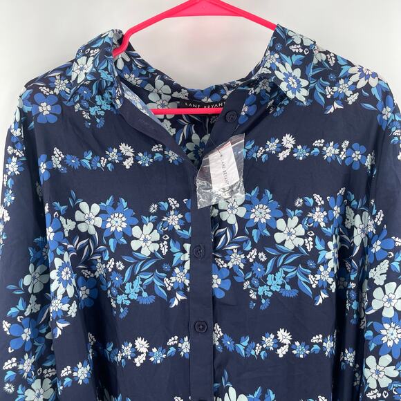 LANE BRYANT Dress Size 16 Button Down Blue Floral Knee Length NWT Plus Curvy - Picture 12 of 16